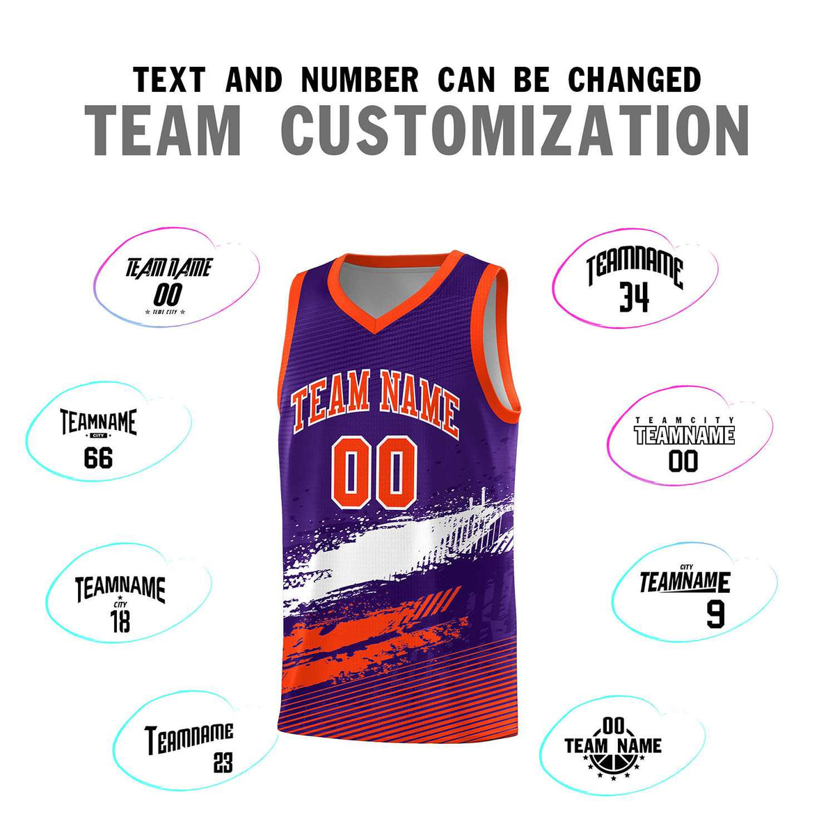 Custom Purple White and Orange Graffiti Pattern Sports Uniform Basketball Jersey|KXKSHOP