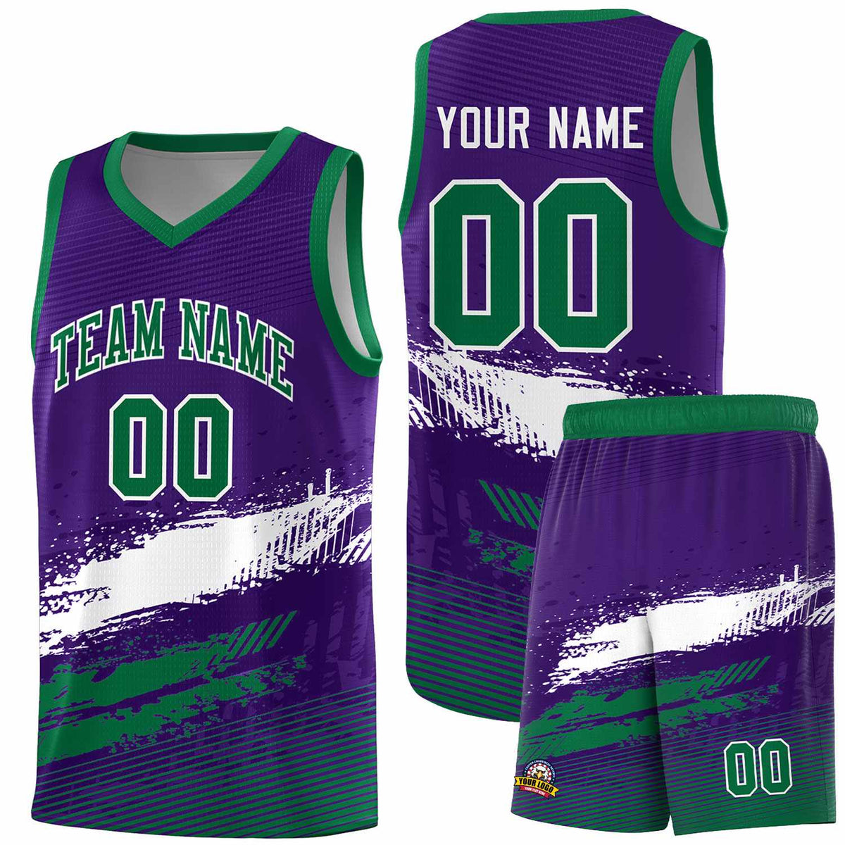 Custom Purple White and Kelly Green Graffiti Pattern Sports Uniform Basketball Jersey|KXKSHOP