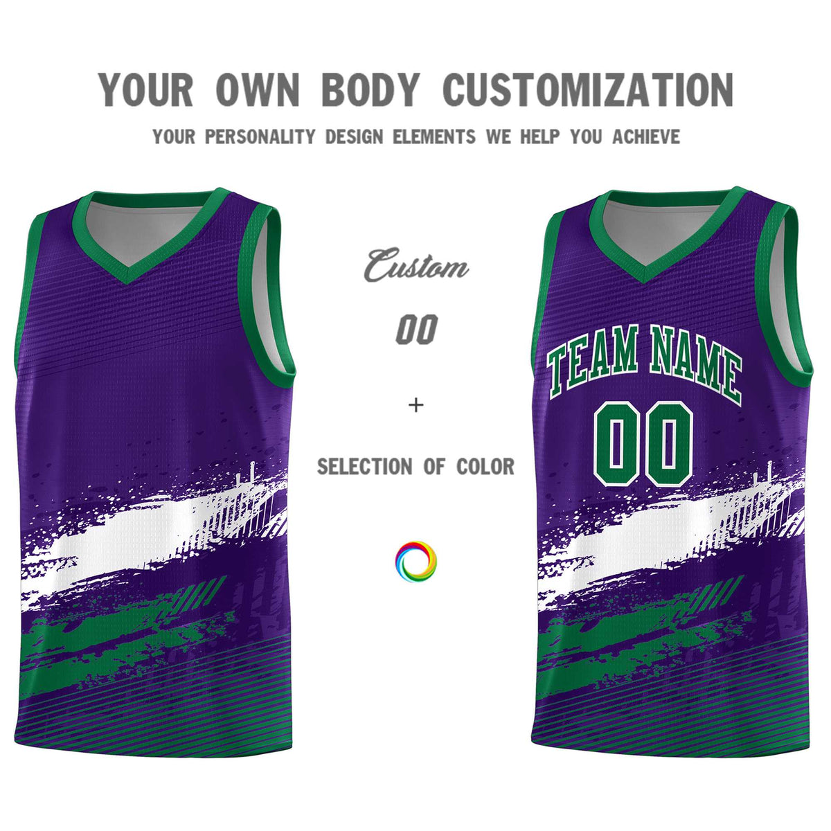 Custom Purple White and Kelly Green Graffiti Pattern Sports Uniform Basketball Jersey|KXKSHOP