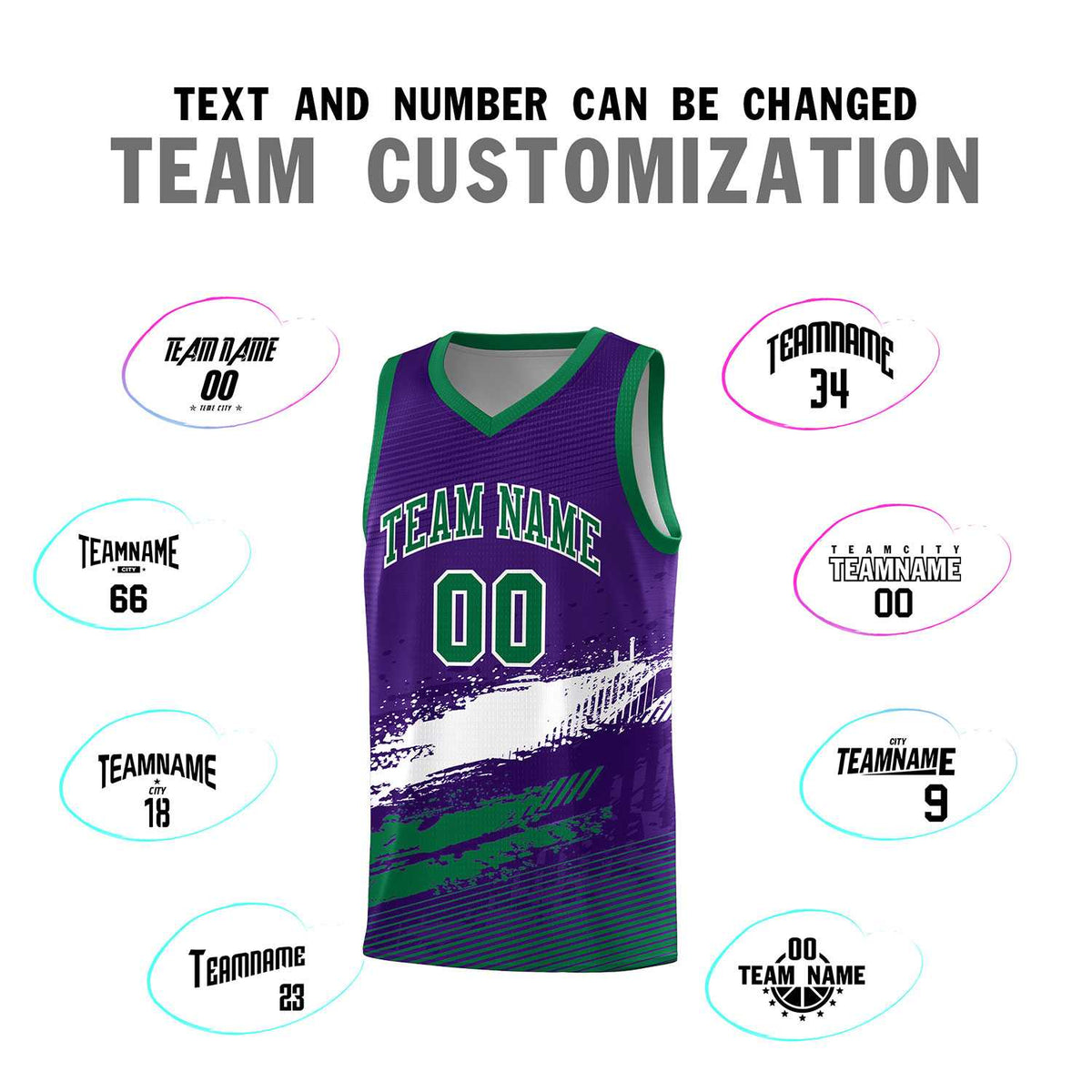Custom Purple White and Kelly Green Graffiti Pattern Sports Uniform Basketball Jersey|KXKSHOP