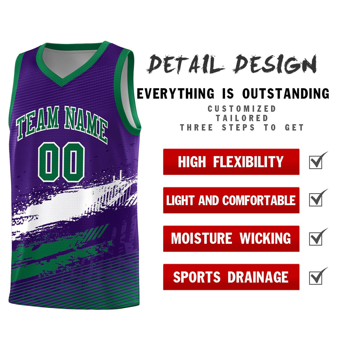 Custom Purple White and Kelly Green Graffiti Pattern Sports Uniform Basketball Jersey|KXKSHOP