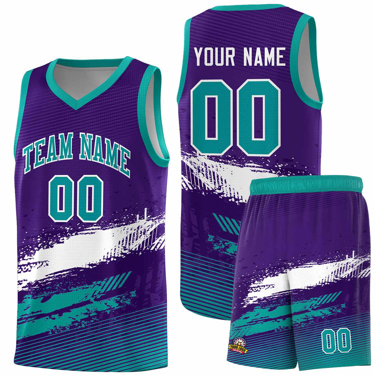Custom Purple White and Aqua Graffiti Pattern Sports Uniform Basketball Jersey|KXKSHOP