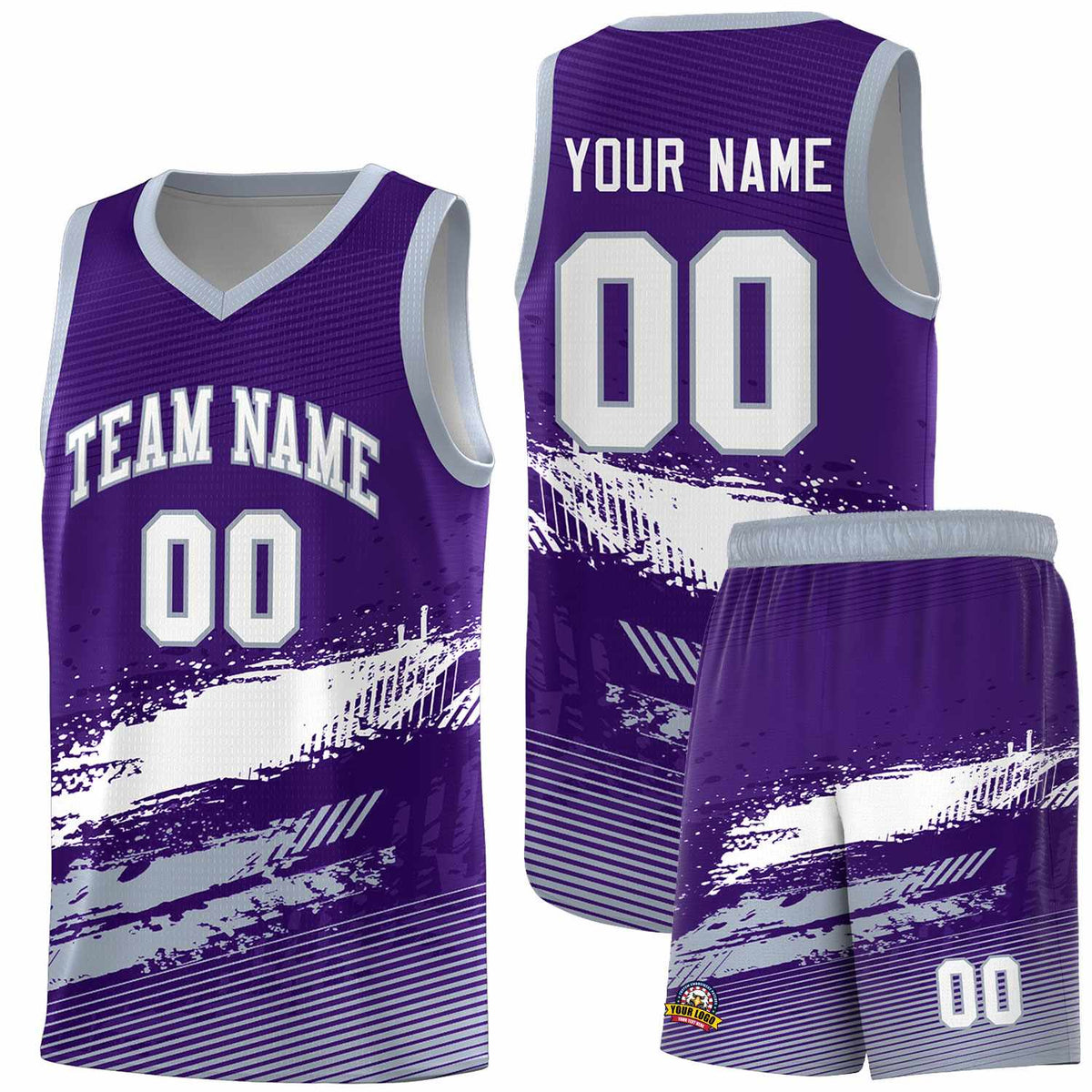 Custom Purple White and Gray Graffiti Pattern Sports Uniform Basketball Jersey|KXKSHOP