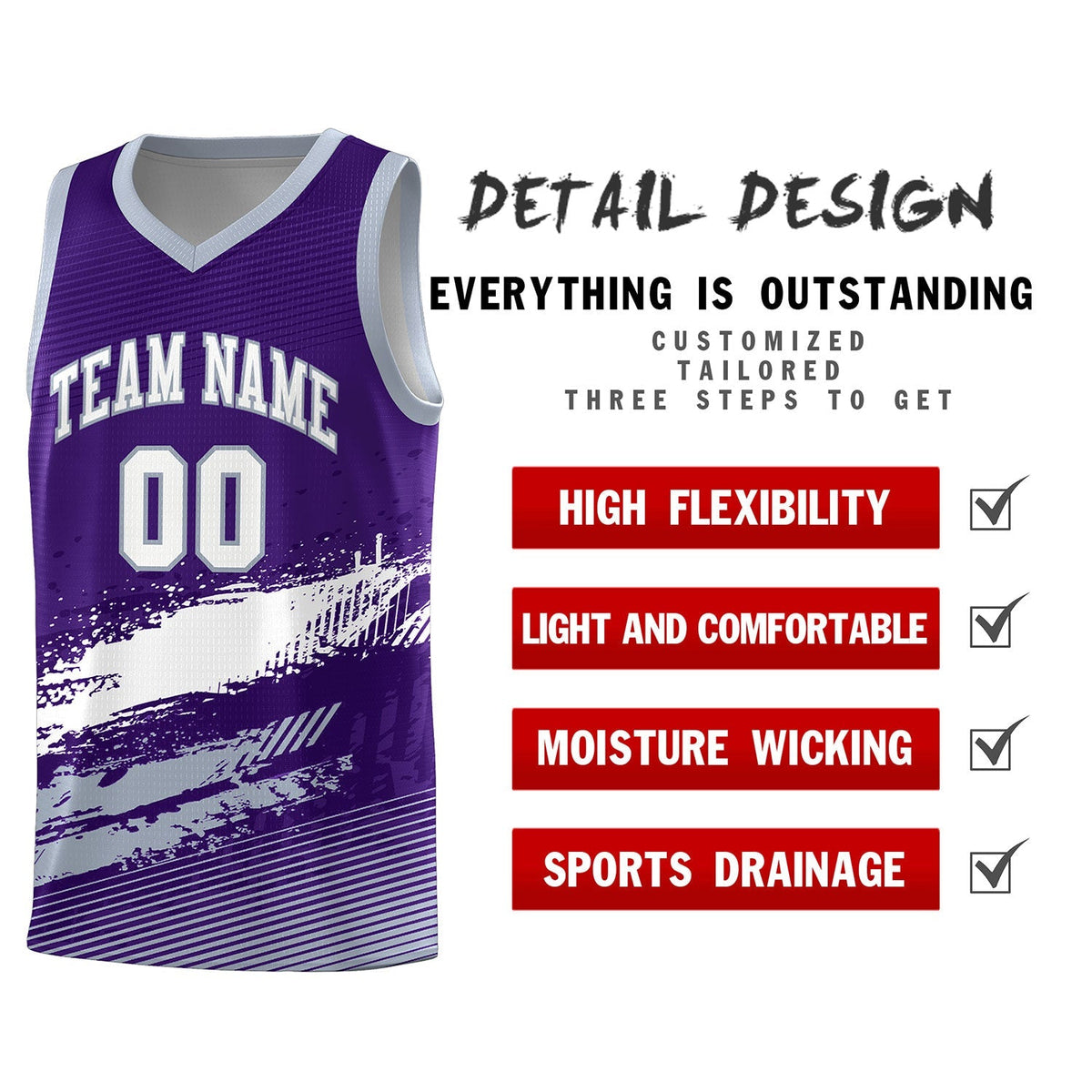 Custom Purple White and Gray Graffiti Pattern Sports Uniform Basketball Jersey|KXKSHOP