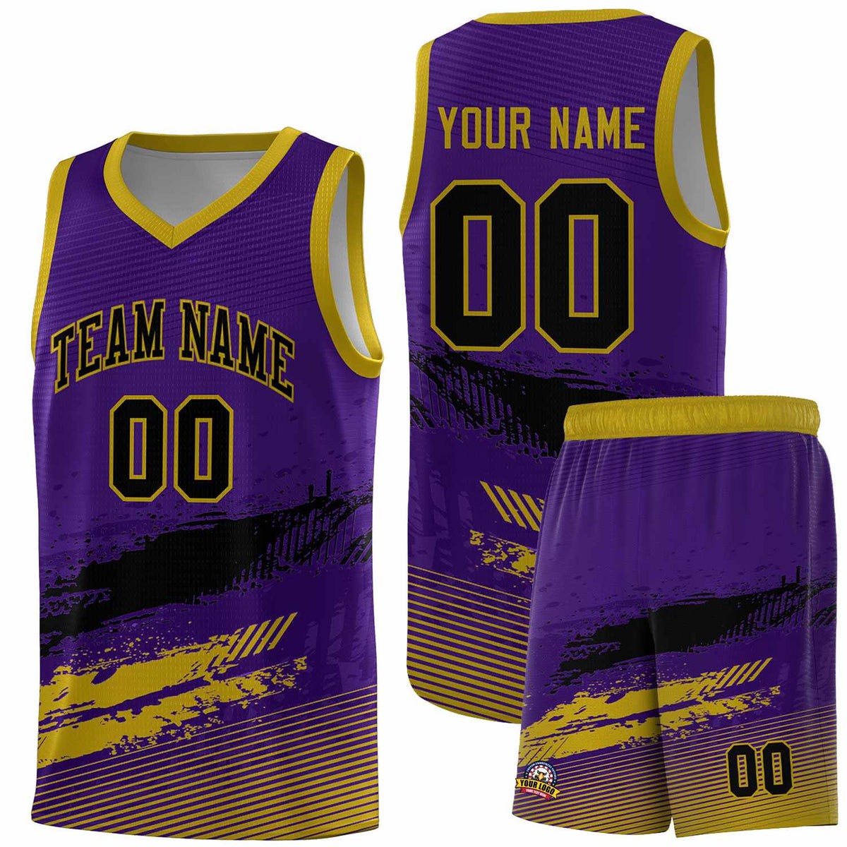 Custom Purple Black and Old Gold Graffiti Pattern Sports Uniform Basketball Jersey|KXKSHOP