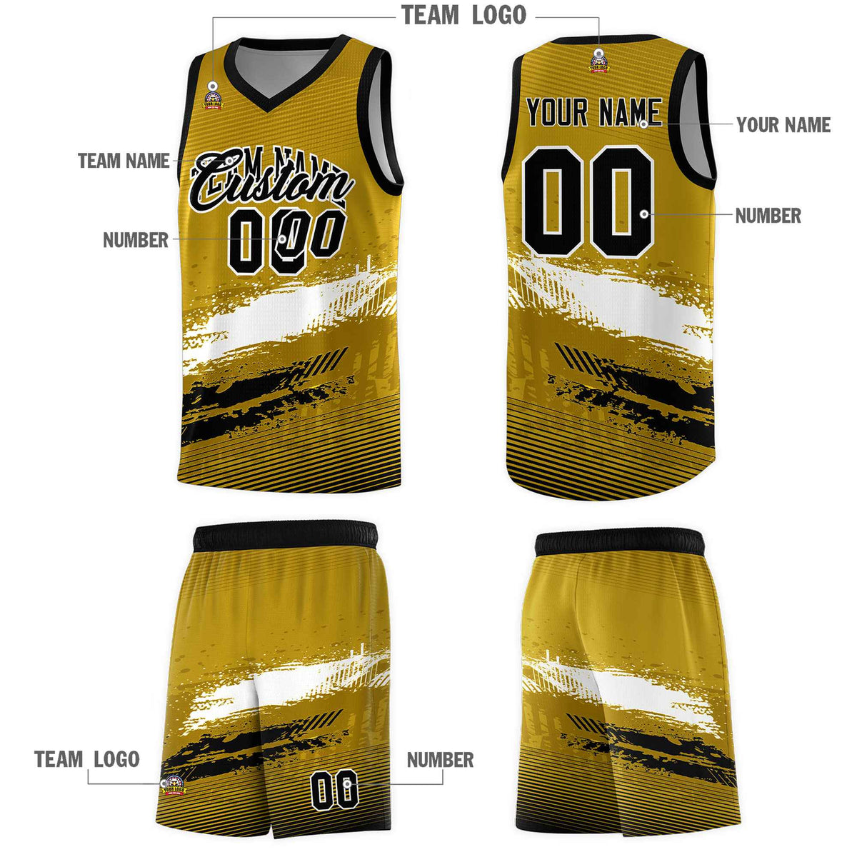 Custom Old Gold White and Black Graffiti Pattern Sports Uniform Basketball Jersey|KXKSHOP