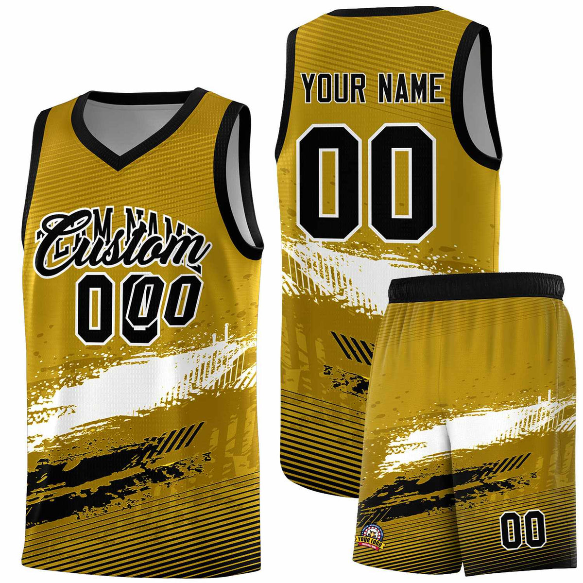 Custom Old Gold White and Black Graffiti Pattern Sports Uniform Basketball Jersey|KXKSHOP