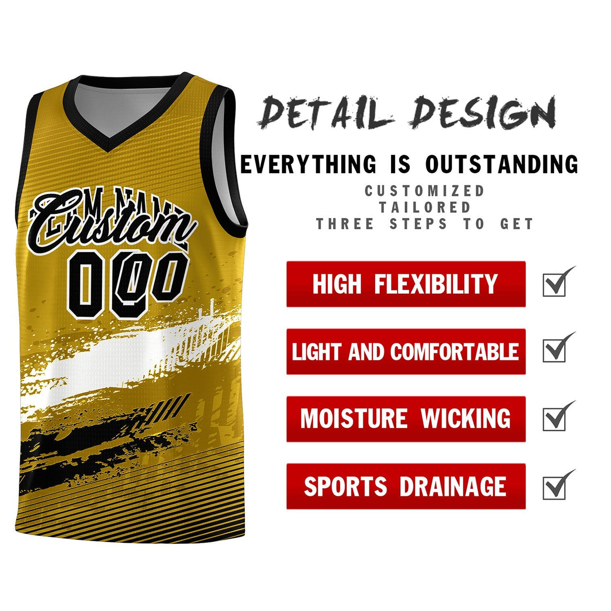 Custom Old Gold White and Black Graffiti Pattern Sports Uniform Basketball Jersey|KXKSHOP