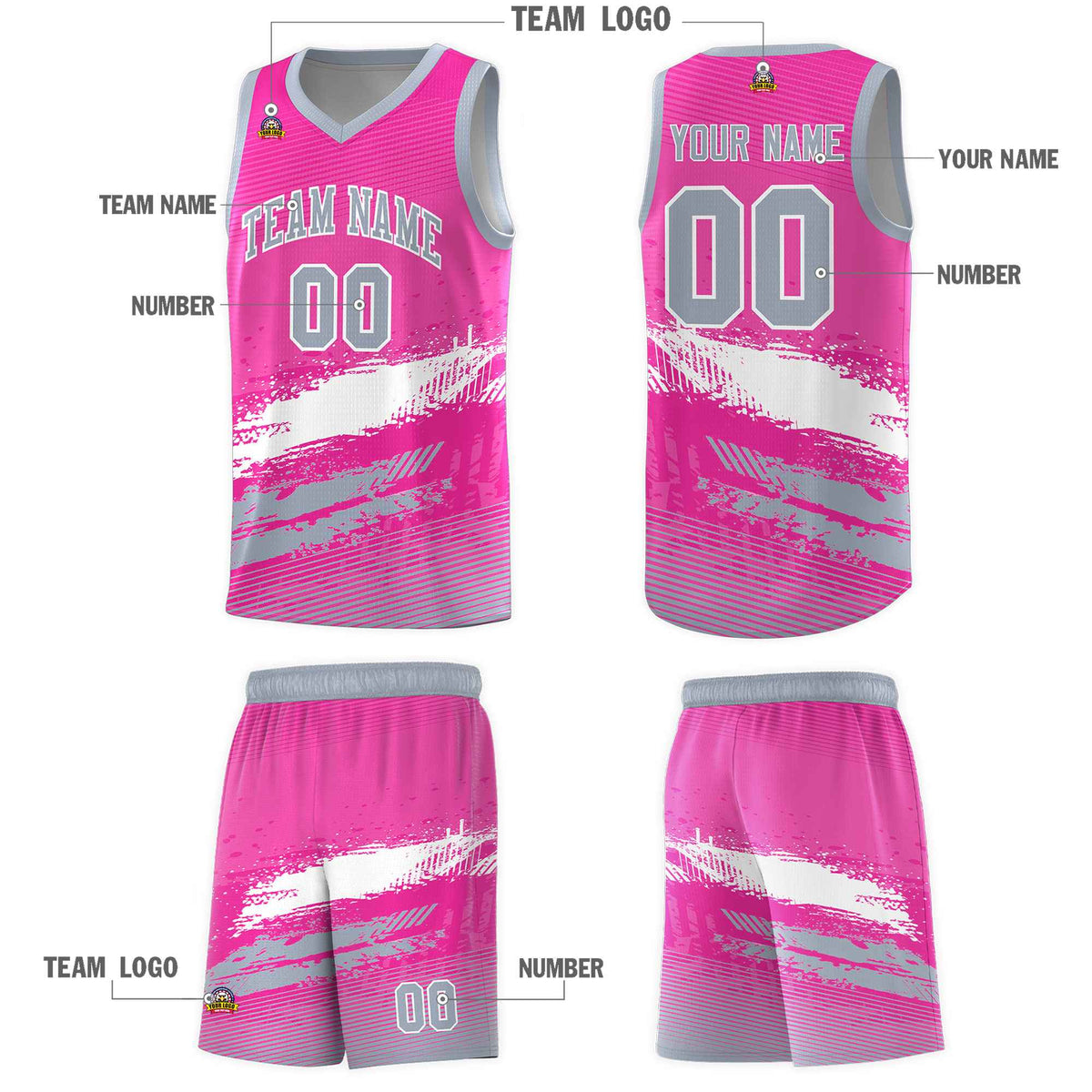 Custom Pink White and Gray Graffiti Pattern Sports Uniform Basketball Jersey|KXKSHOP