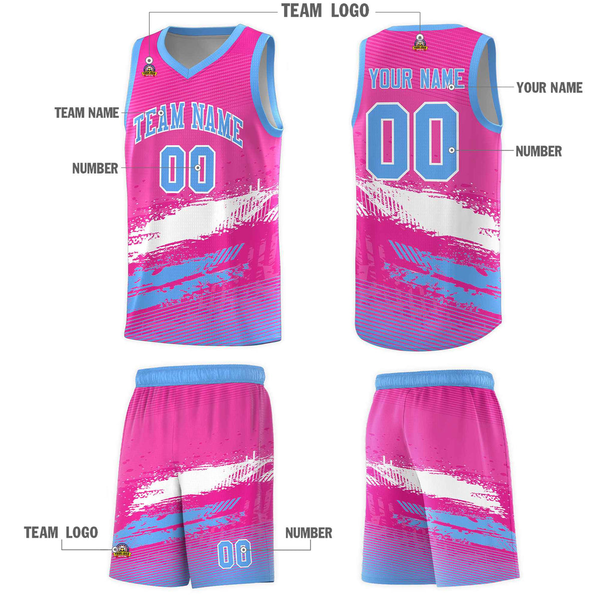 Custom Pink White and Powder Blue Graffiti Pattern Sports Uniform Basketball Jersey|KXKSHOP