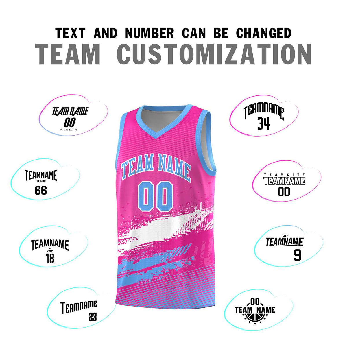Custom Pink White and Powder Blue Graffiti Pattern Sports Uniform Basketball Jersey|KXKSHOP