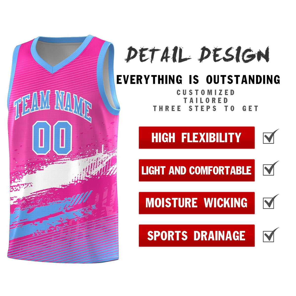 Custom Pink White and Powder Blue Graffiti Pattern Sports Uniform Basketball Jersey|KXKSHOP