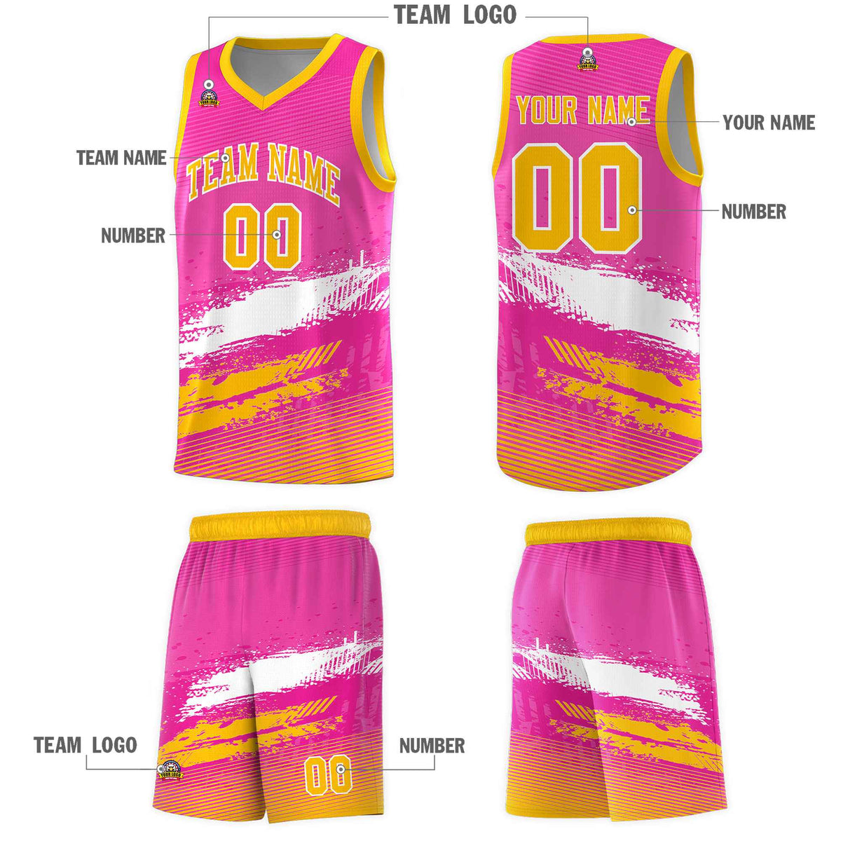 Custom Pink White and Yellow Graffiti Pattern Sports Uniform Basketball Jersey|KXKSHOP