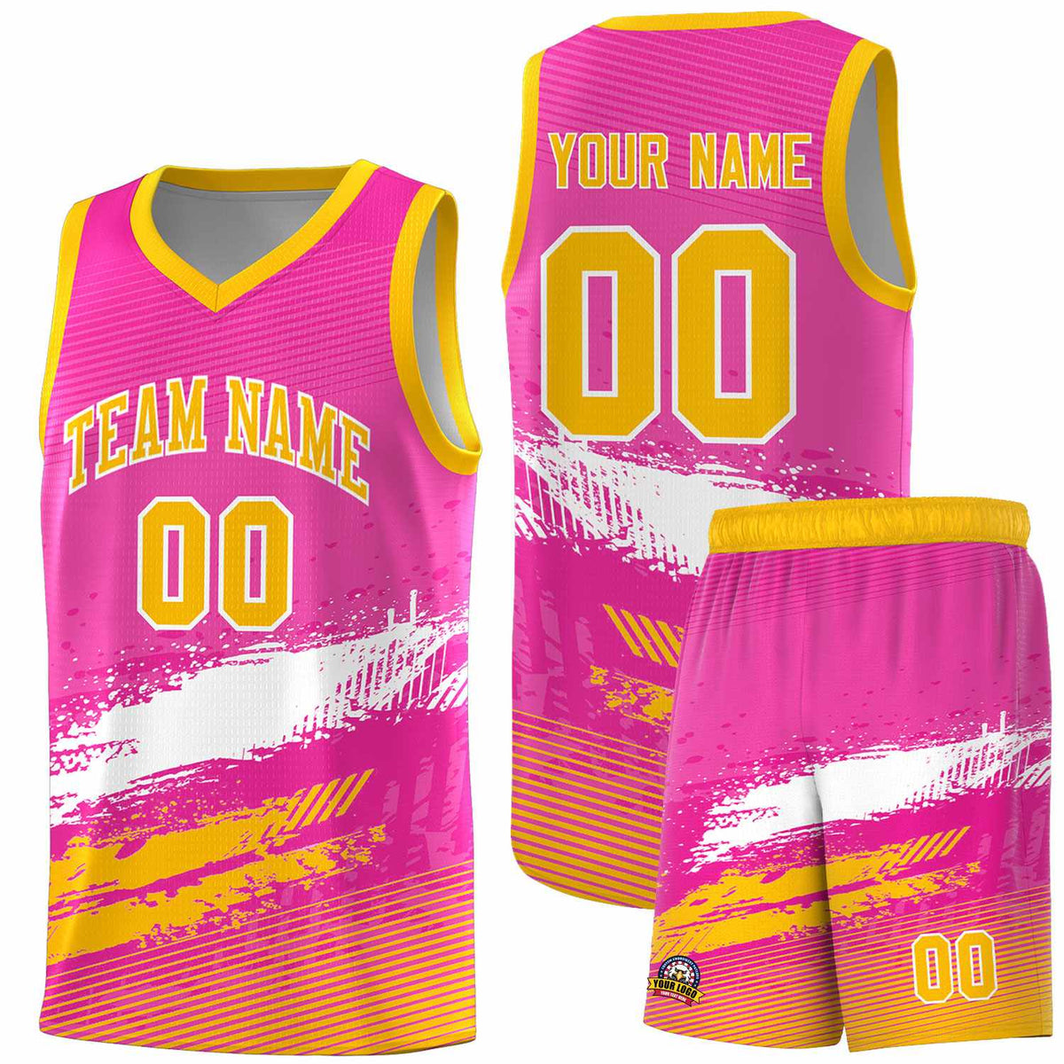 Custom Pink White and Yellow Graffiti Pattern Sports Uniform Basketball Jersey|KXKSHOP