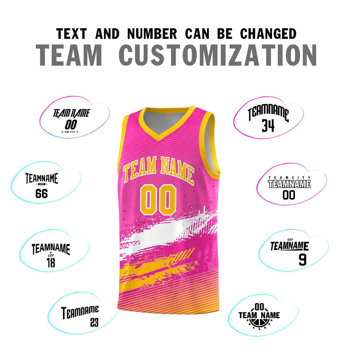 Custom Pink White and Yellow Graffiti Pattern Sports Uniform Basketball Jersey|KXKSHOP
