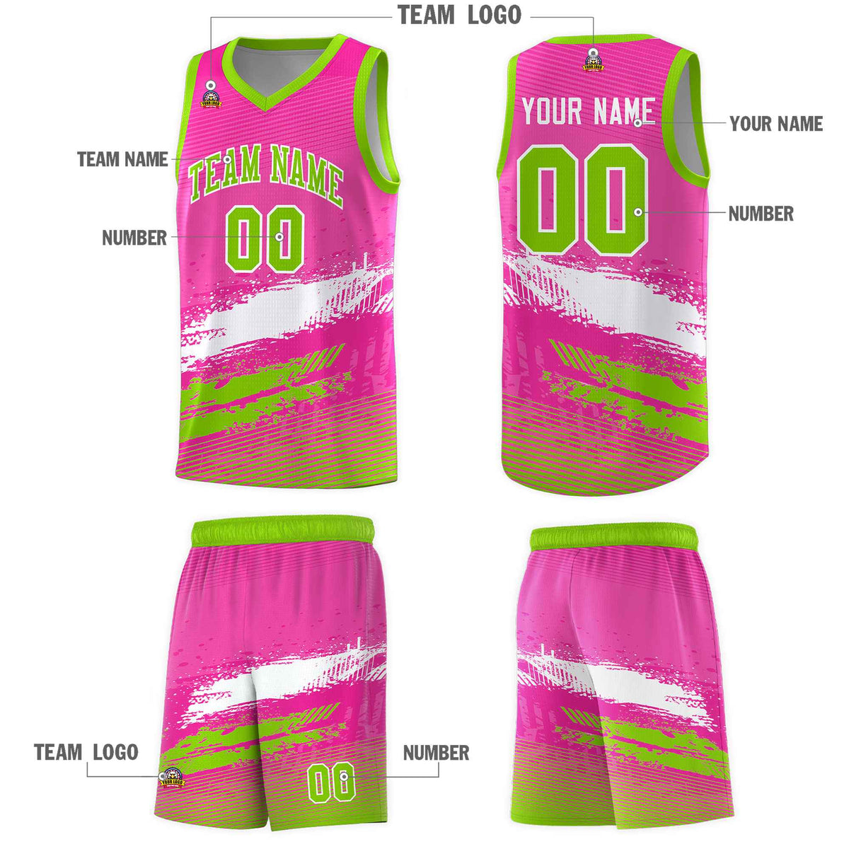 Custom Pink White and Neon Green Graffiti Pattern Sports Uniform Basketball Jersey|KXKSHOP