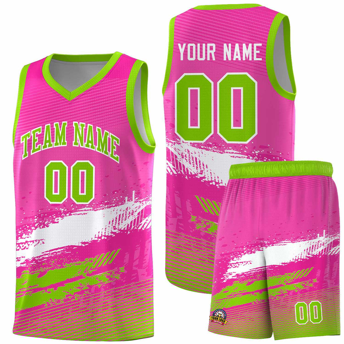 Custom Pink White and Neon Green Graffiti Pattern Sports Uniform Basketball Jersey|KXKSHOP