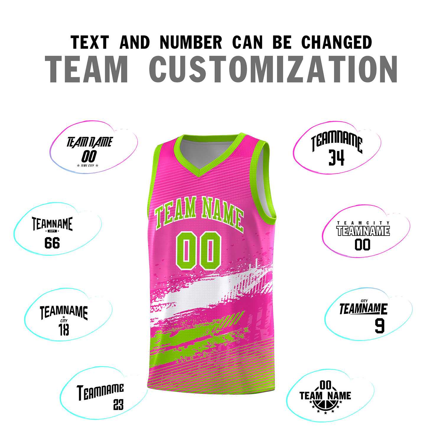 Custom Pink White and Neon Green Graffiti Pattern Sports Uniform Basketball Jersey|KXKSHOP