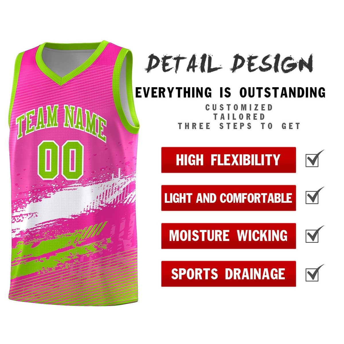 Custom Pink White and Neon Green Graffiti Pattern Sports Uniform Basketball Jersey|KXKSHOP