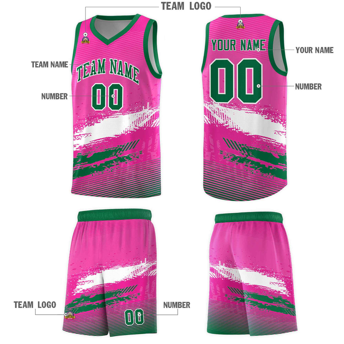 Custom Pink White and Kelly Green Graffiti Pattern Sports Uniform Basketball Jersey|KXKSHOP