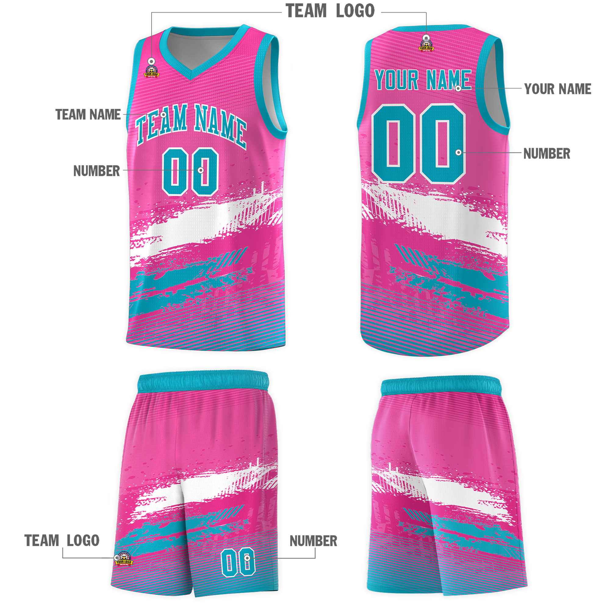 Custom Pink White and Sky Blue Graffiti Pattern Sports Uniform Basketball Jersey|KXKSHOP