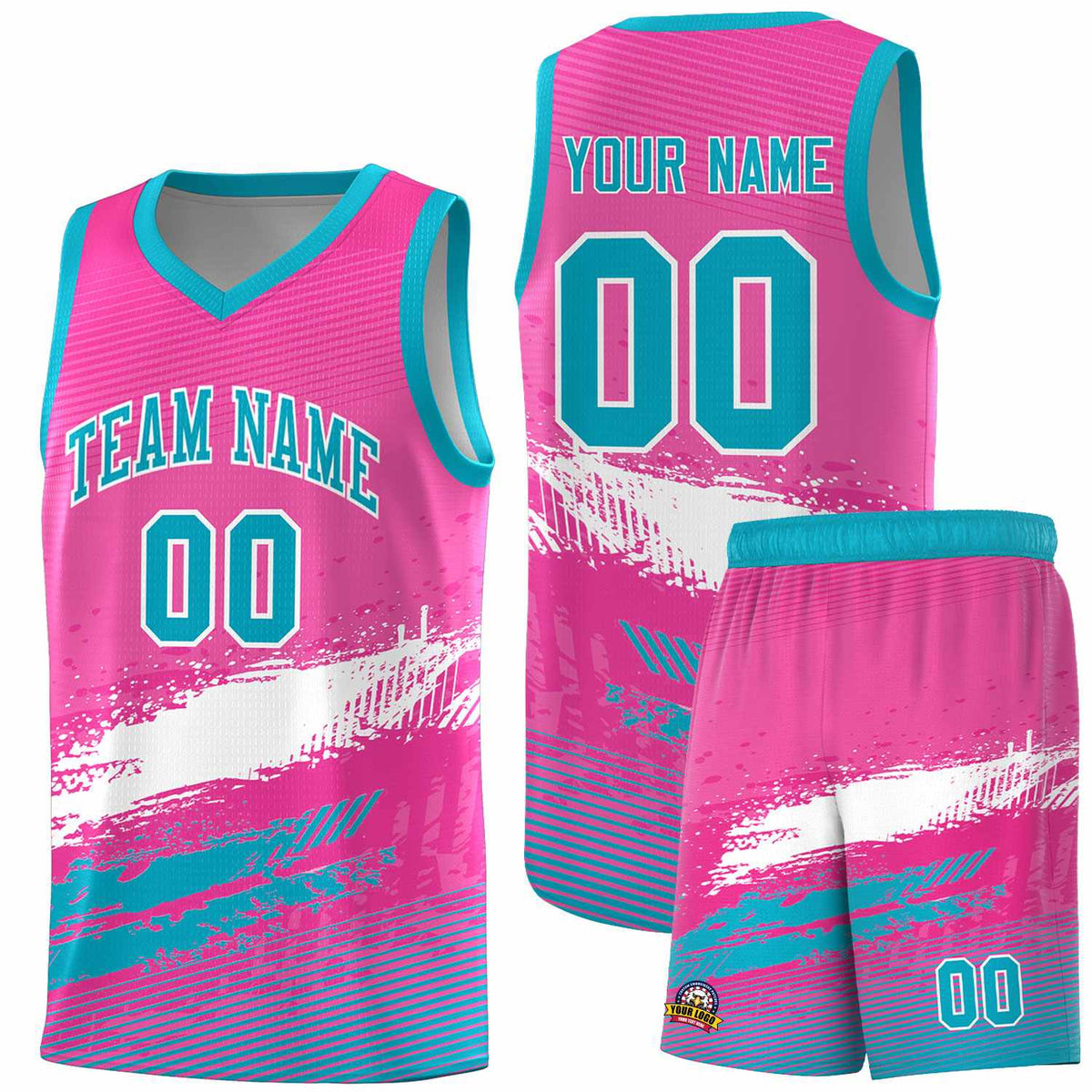 Custom Pink White and Sky Blue Graffiti Pattern Sports Uniform Basketball Jersey|KXKSHOP