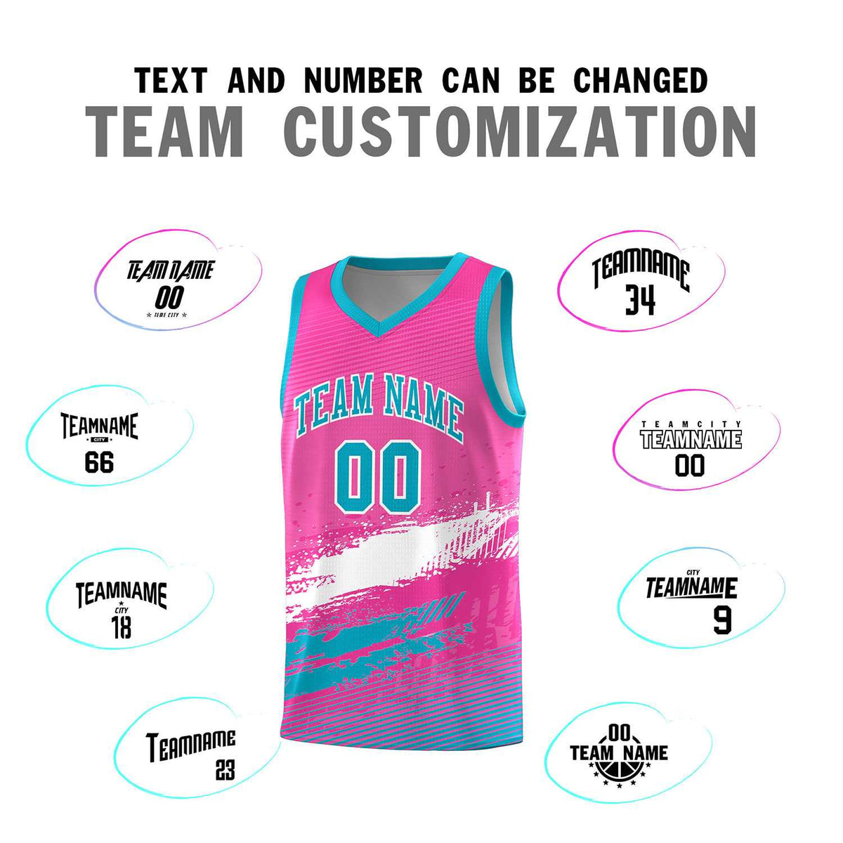 Custom Pink White and Sky Blue Graffiti Pattern Sports Uniform Basketball Jersey|KXKSHOP