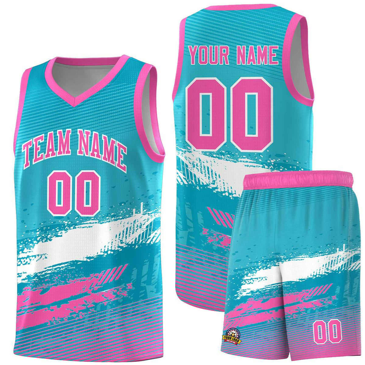 Custom Sky Blue White and Pink Graffiti Pattern Sports Uniform Basketball Jersey|KXKSHOP