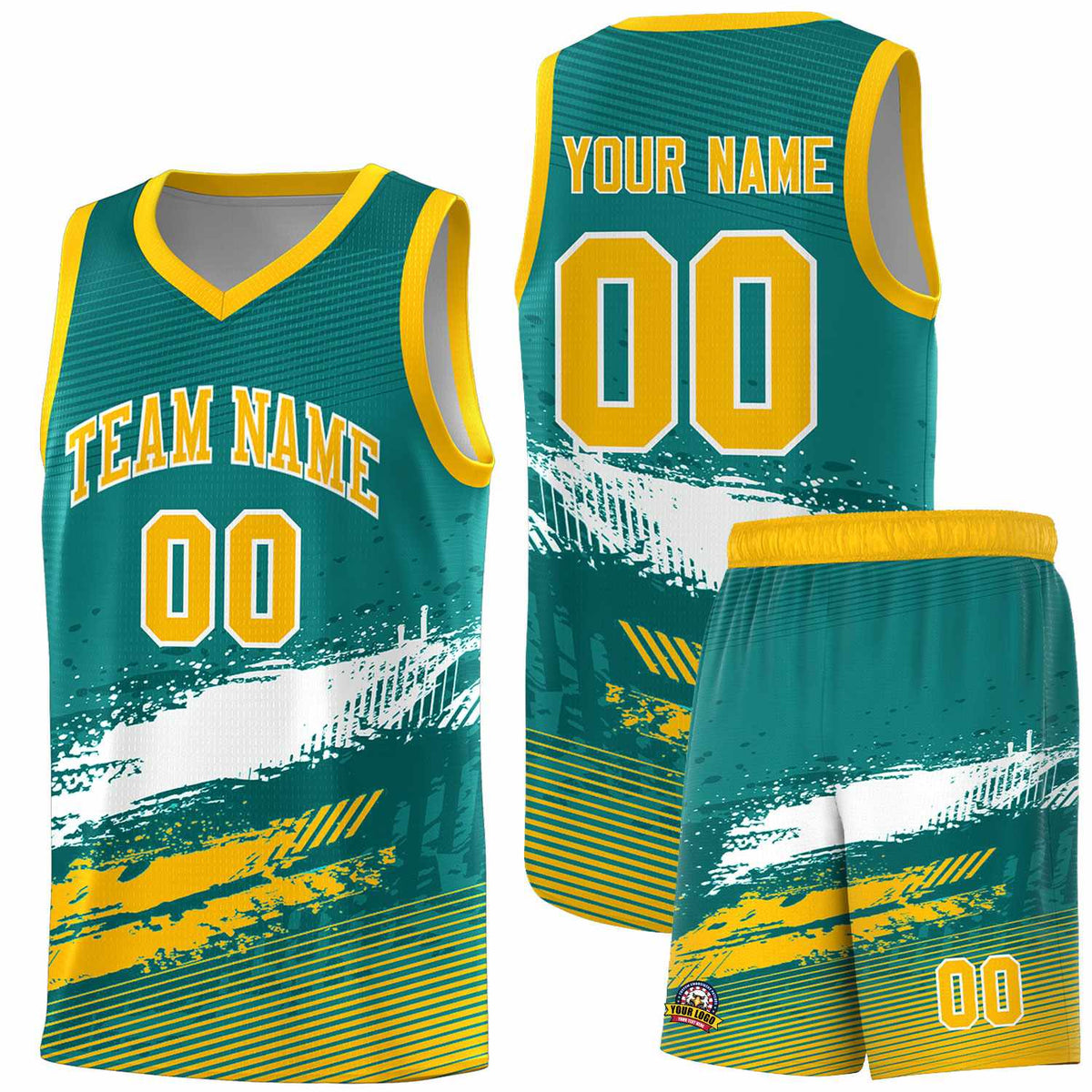 Custom Aqua White and Yellow Graffiti Pattern Sports Uniform Basketball Jersey|KXKSHOP