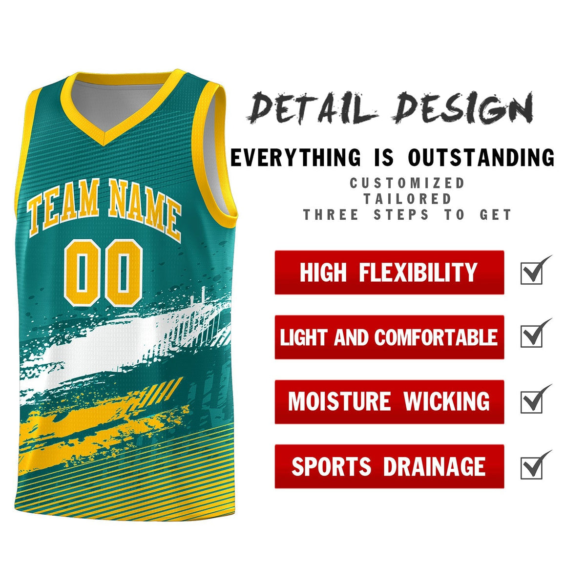 Custom Aqua White and Yellow Graffiti Pattern Sports Uniform Basketball Jersey|KXKSHOP