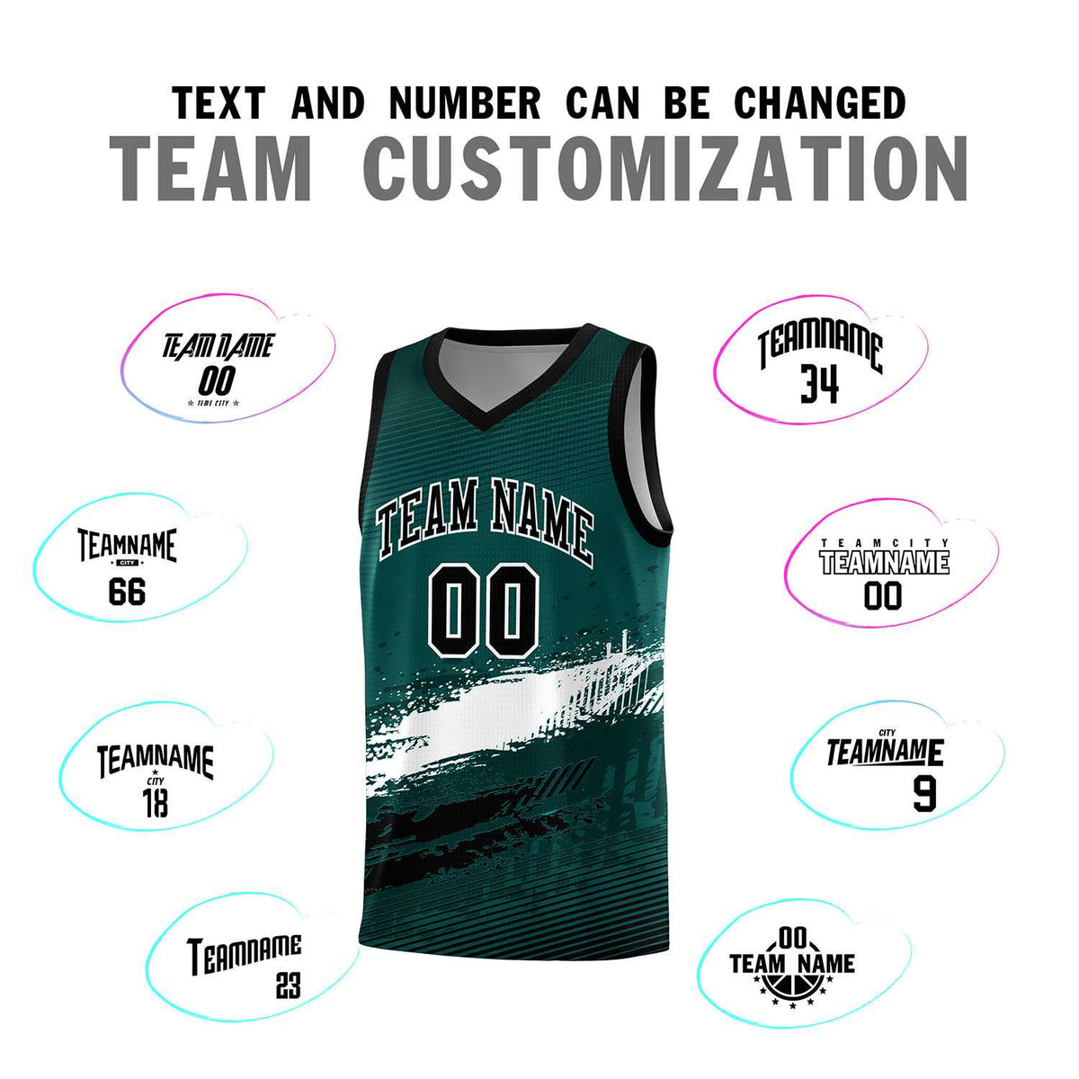 Custom Midnight Green White and Black Graffiti Pattern Sports Uniform Basketball Jersey|KXKSHOP