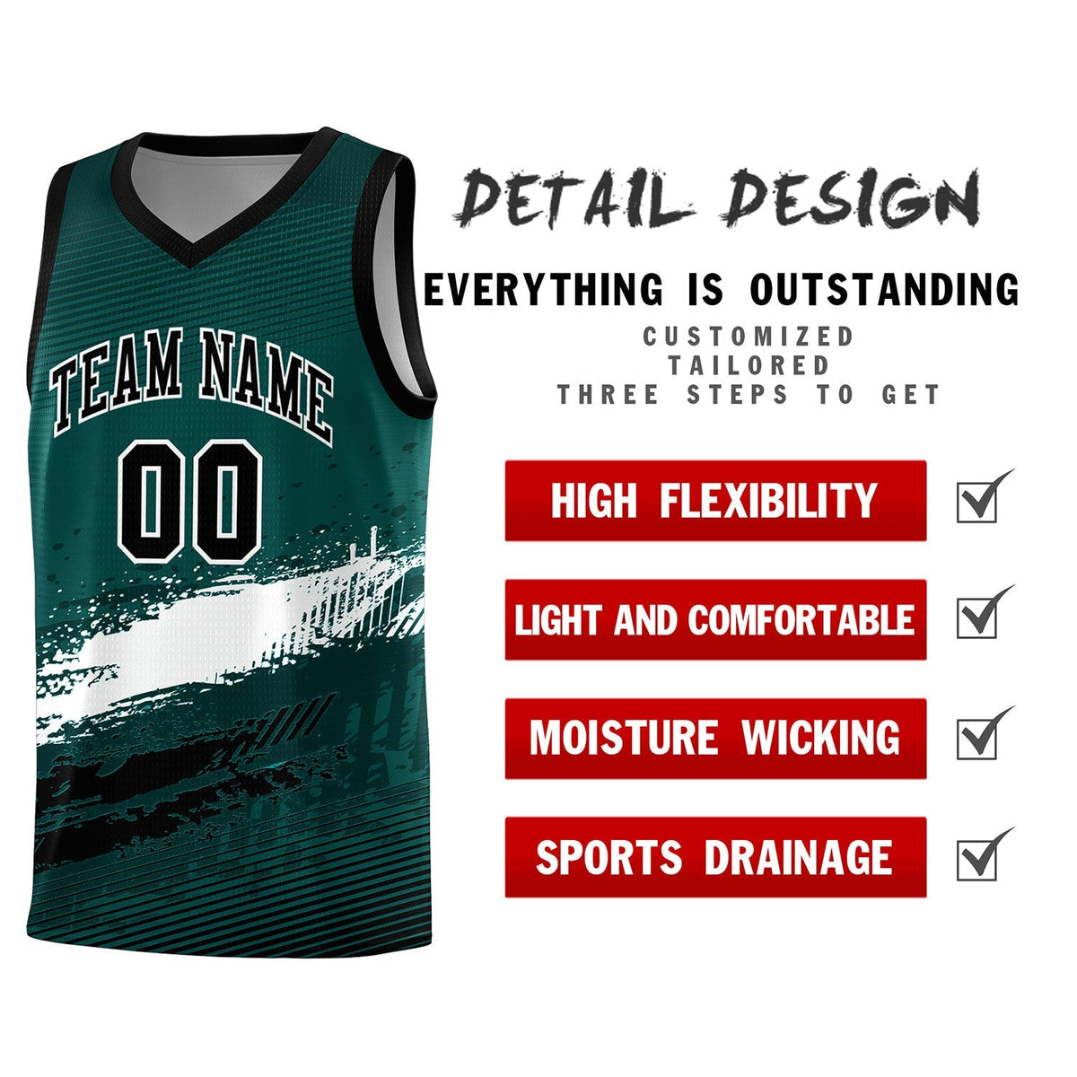 Custom Midnight Green White and Black Graffiti Pattern Sports Uniform Basketball Jersey|KXKSHOP