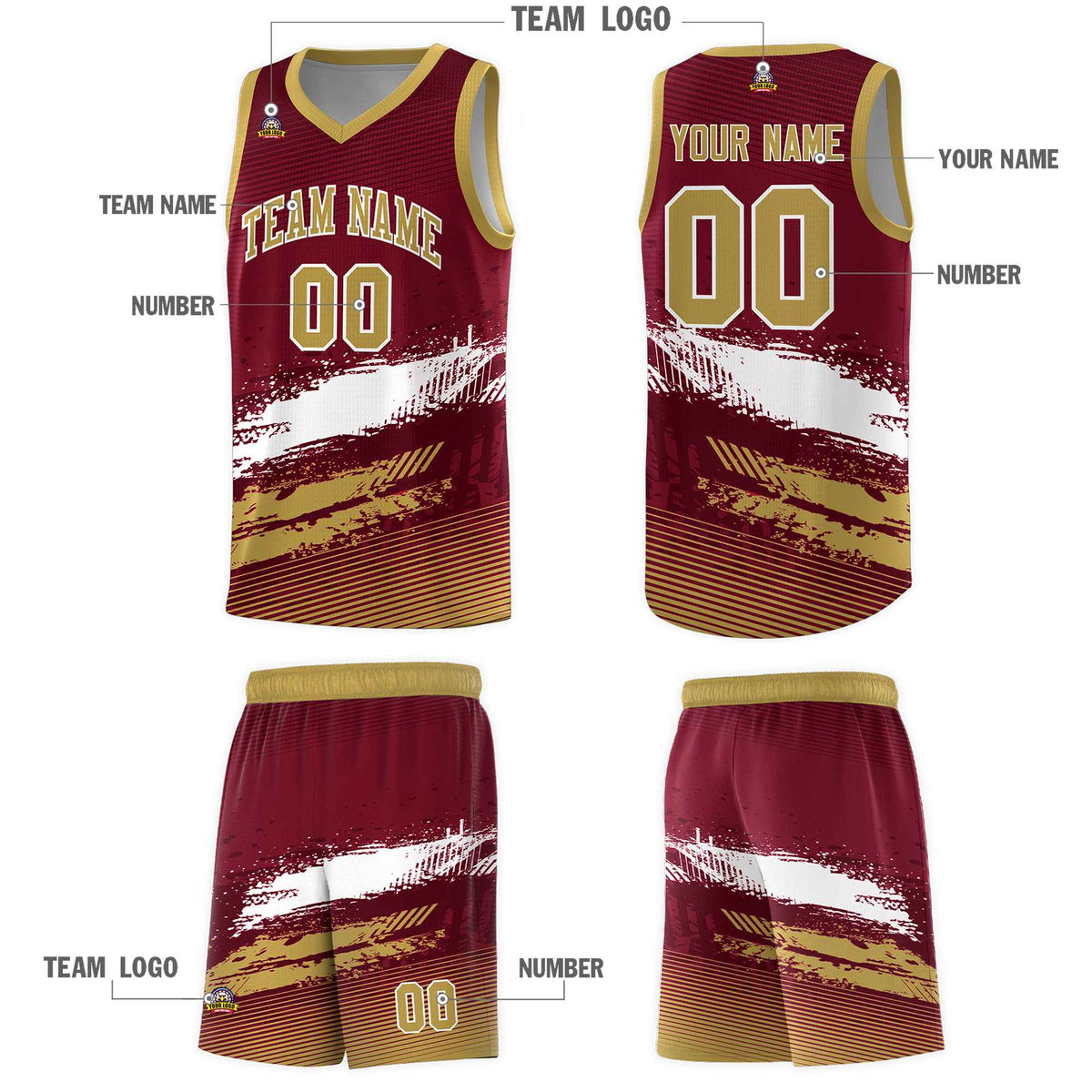 Custom Crimson White and Khaki Graffiti Pattern Sports Uniform Basketball Jersey|KXKSHOP