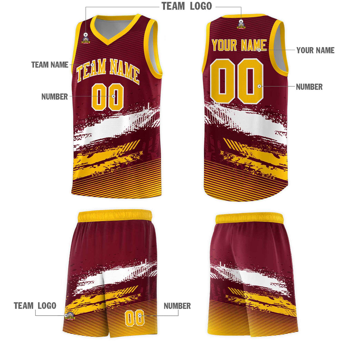 Custom Crimson White and Yellow Graffiti Pattern Sports Uniform Basketball Jersey|KXKSHOP