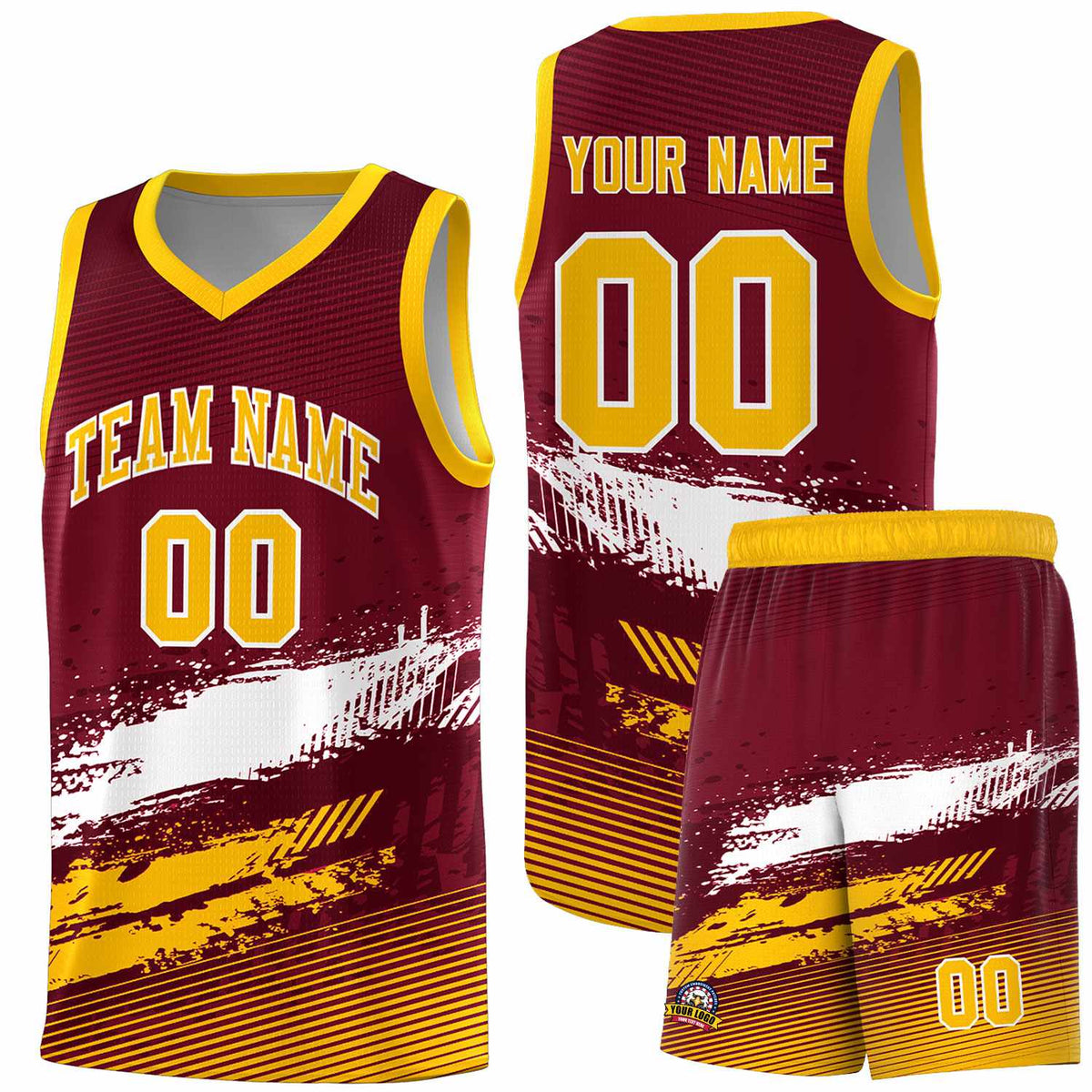 Custom Crimson White and Yellow Graffiti Pattern Sports Uniform Basketball Jersey|KXKSHOP