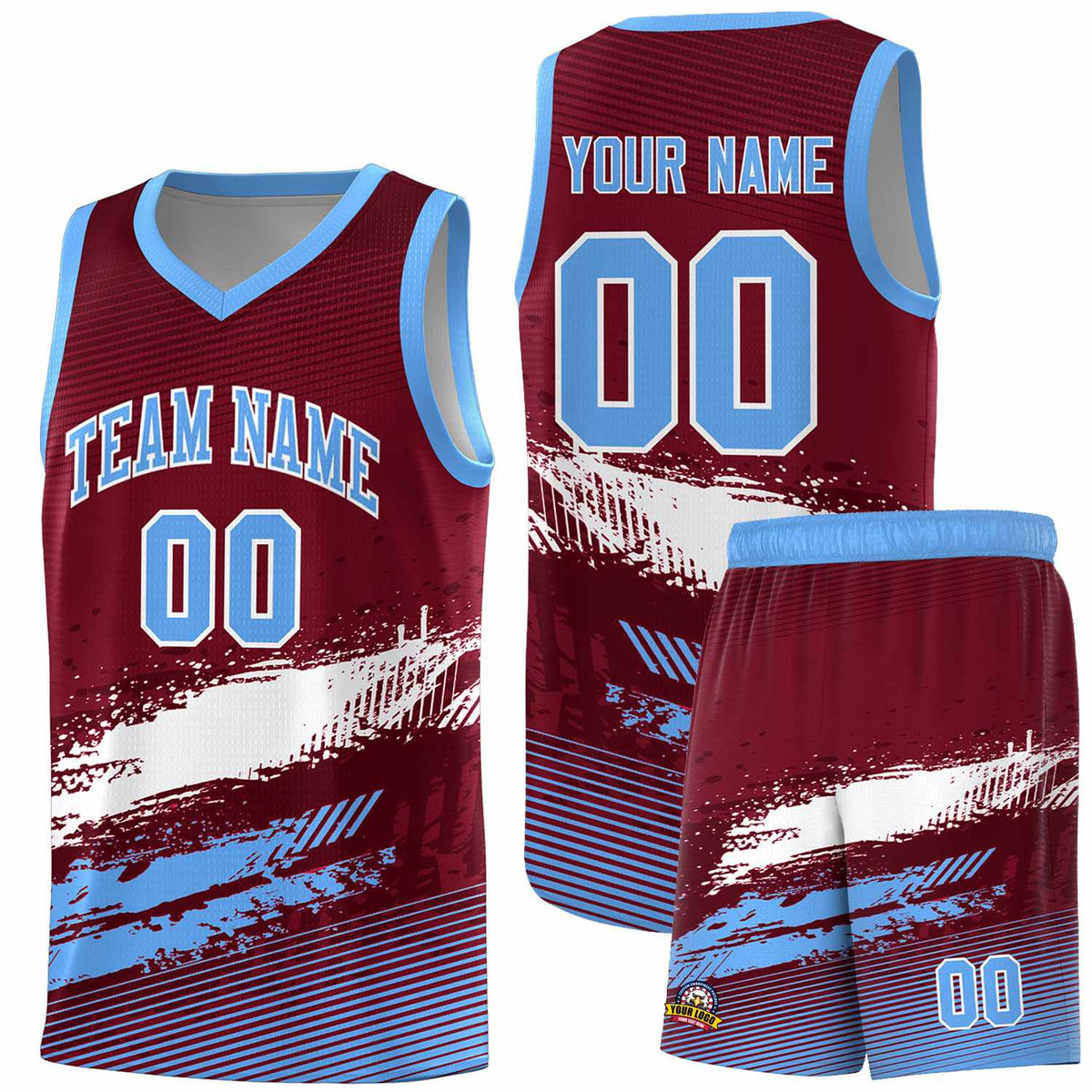 Custom Crimson White and Powder Blue Graffiti Pattern Sports Uniform Basketball Jersey|KXKSHOP