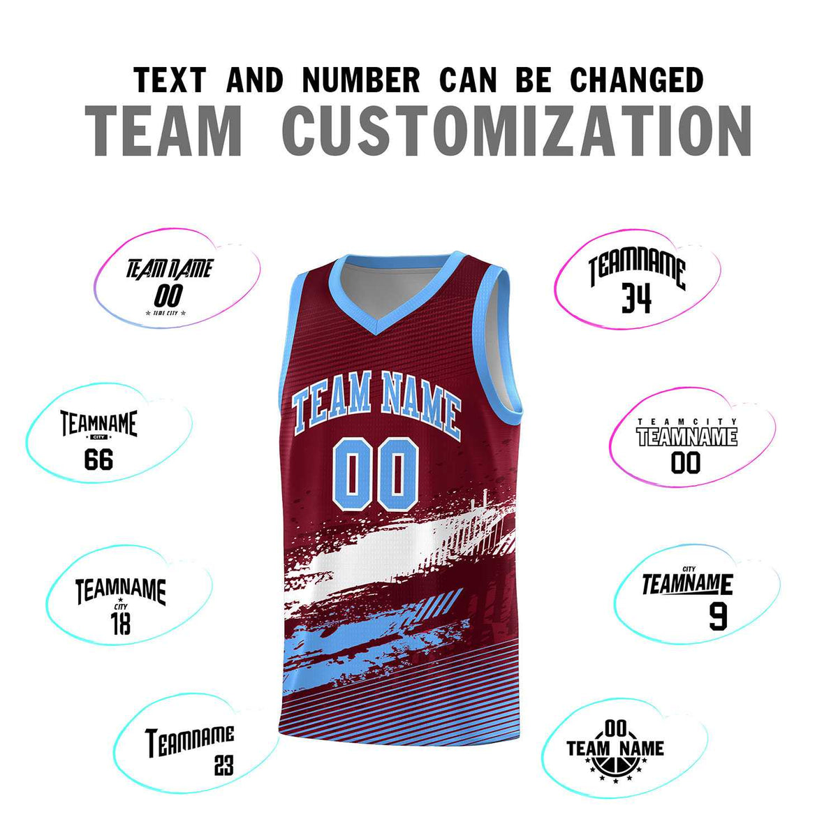 Custom Crimson White and Powder Blue Graffiti Pattern Sports Uniform Basketball Jersey|KXKSHOP