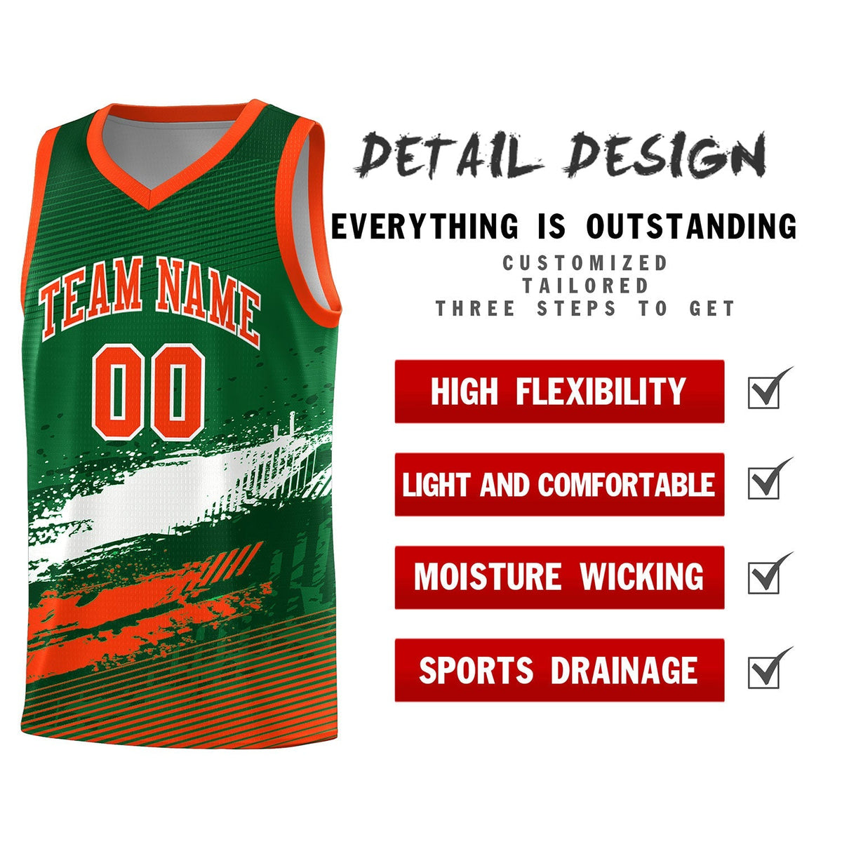 Custom Kelly Green White and Orange Graffiti Pattern Sports Uniform Basketball Jersey|KXKSHOP