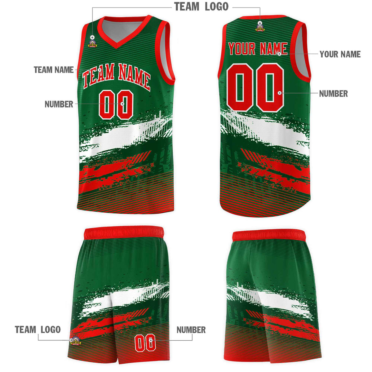Custom Kelly Green White and Red Graffiti Pattern Sports Uniform Basketball Jersey|KXKSHOP