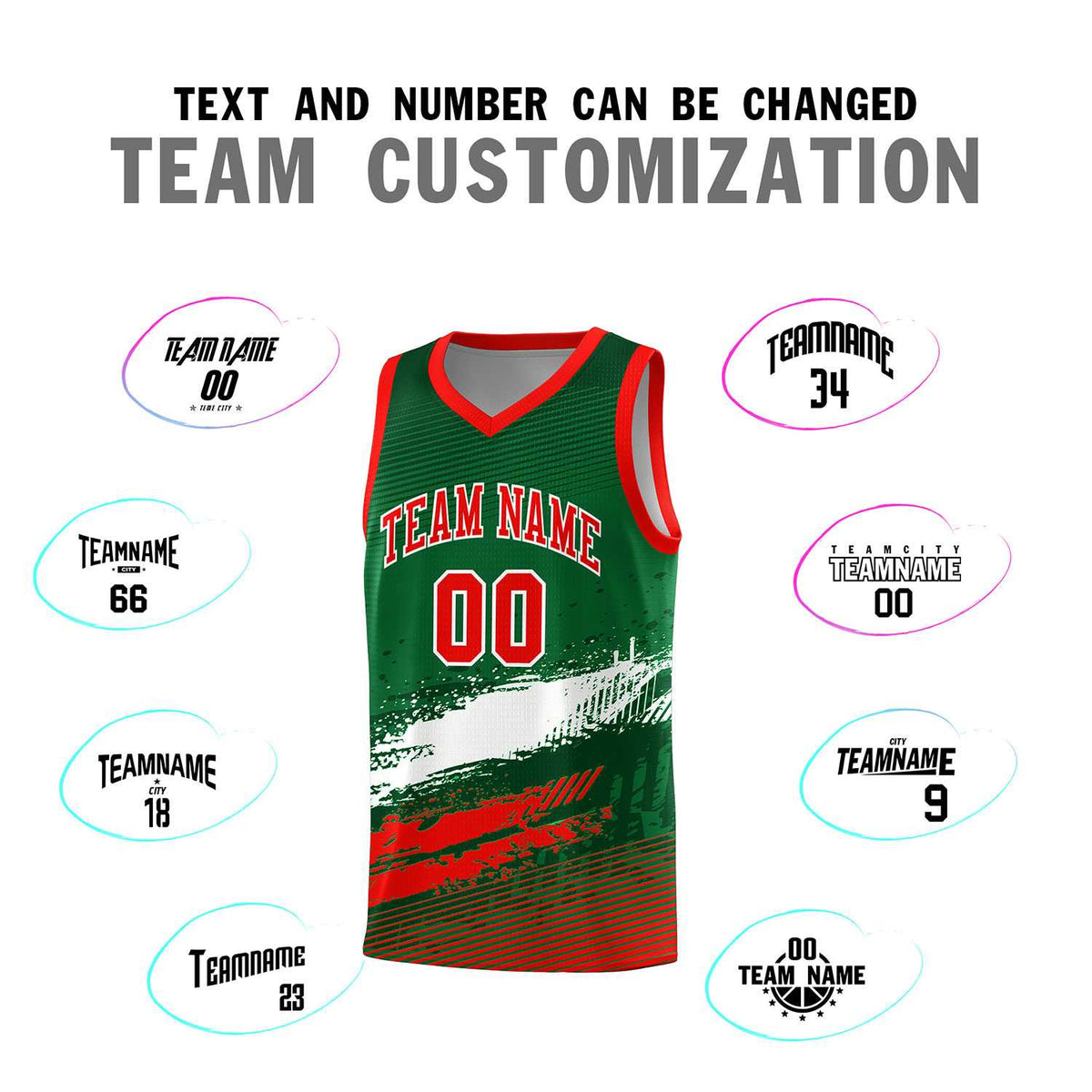 Custom Kelly Green White and Red Graffiti Pattern Sports Uniform Basketball Jersey|KXKSHOP