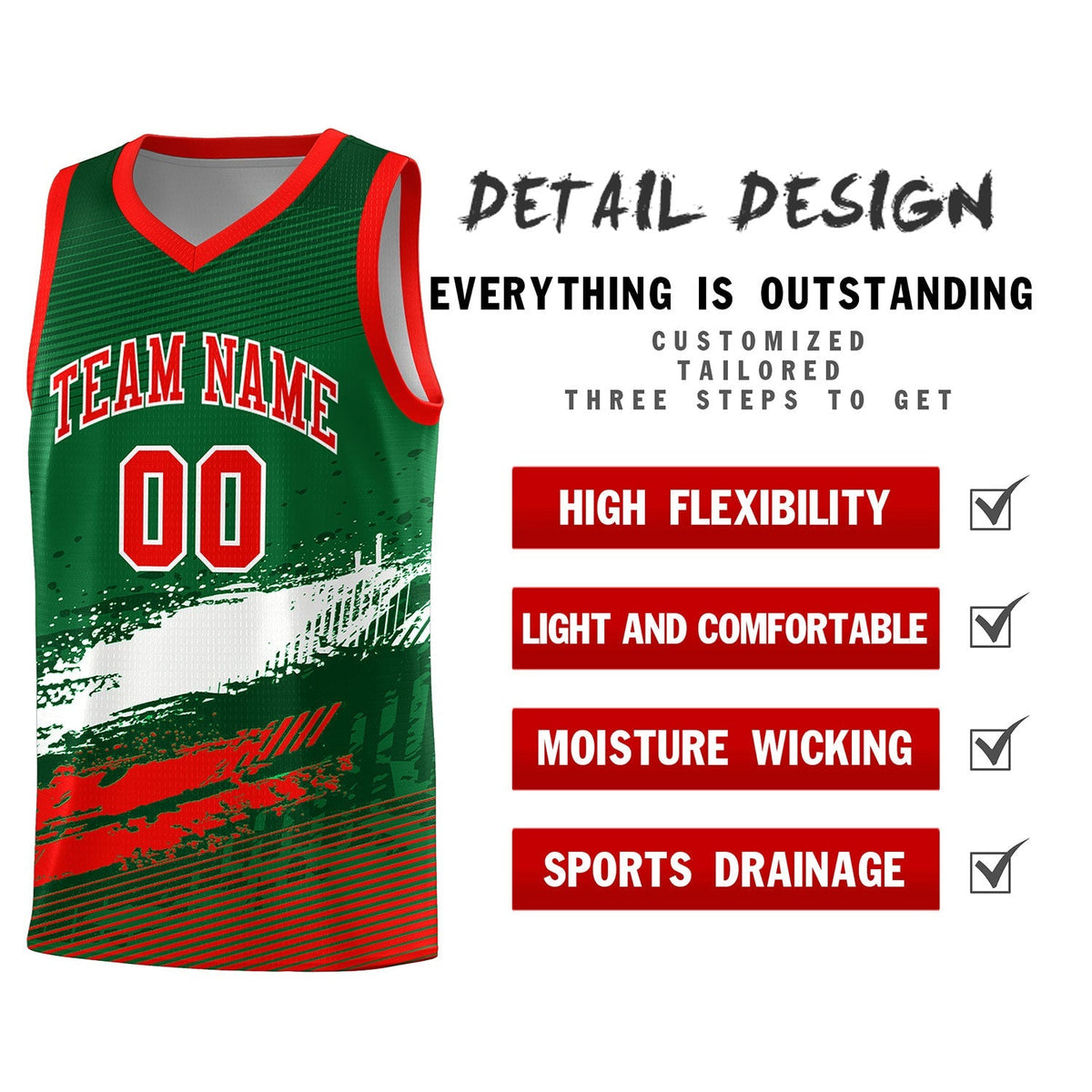 Custom Kelly Green White and Red Graffiti Pattern Sports Uniform Basketball Jersey|KXKSHOP