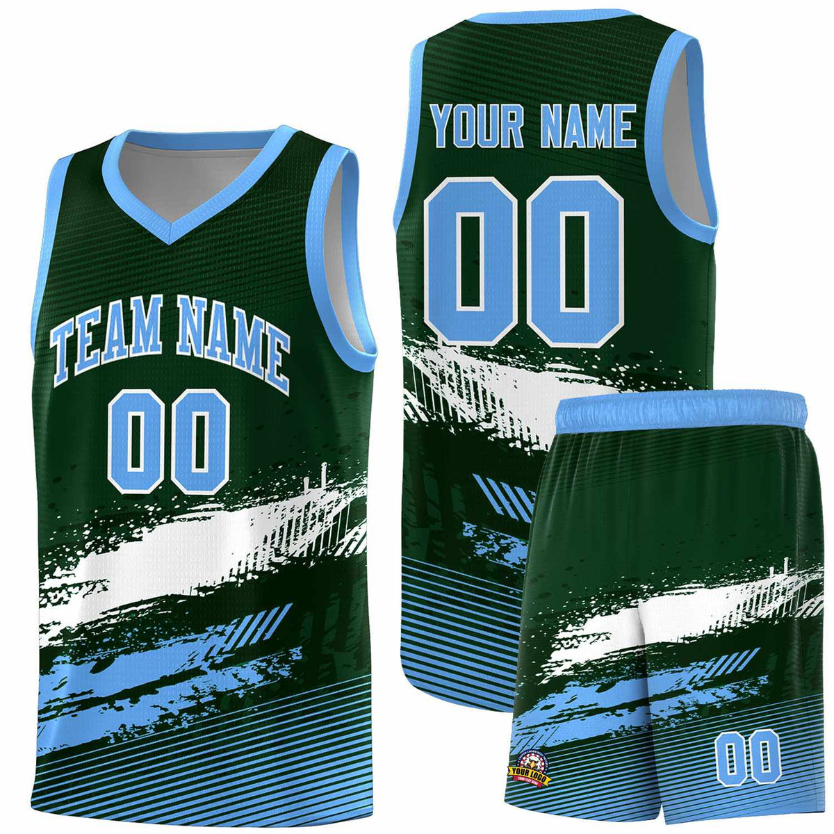 Custom Green White and Powder Blue Graffiti Pattern Sports Uniform Basketball Jersey|KXKSHOP