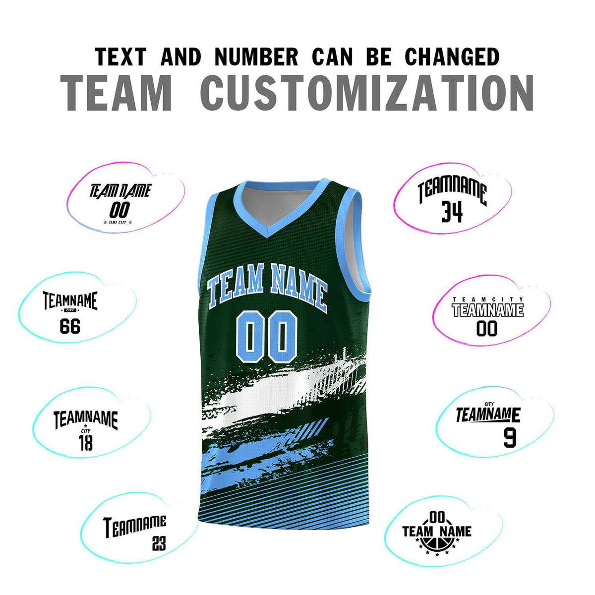 Custom Green White and Powder Blue Graffiti Pattern Sports Uniform Basketball Jersey|KXKSHOP