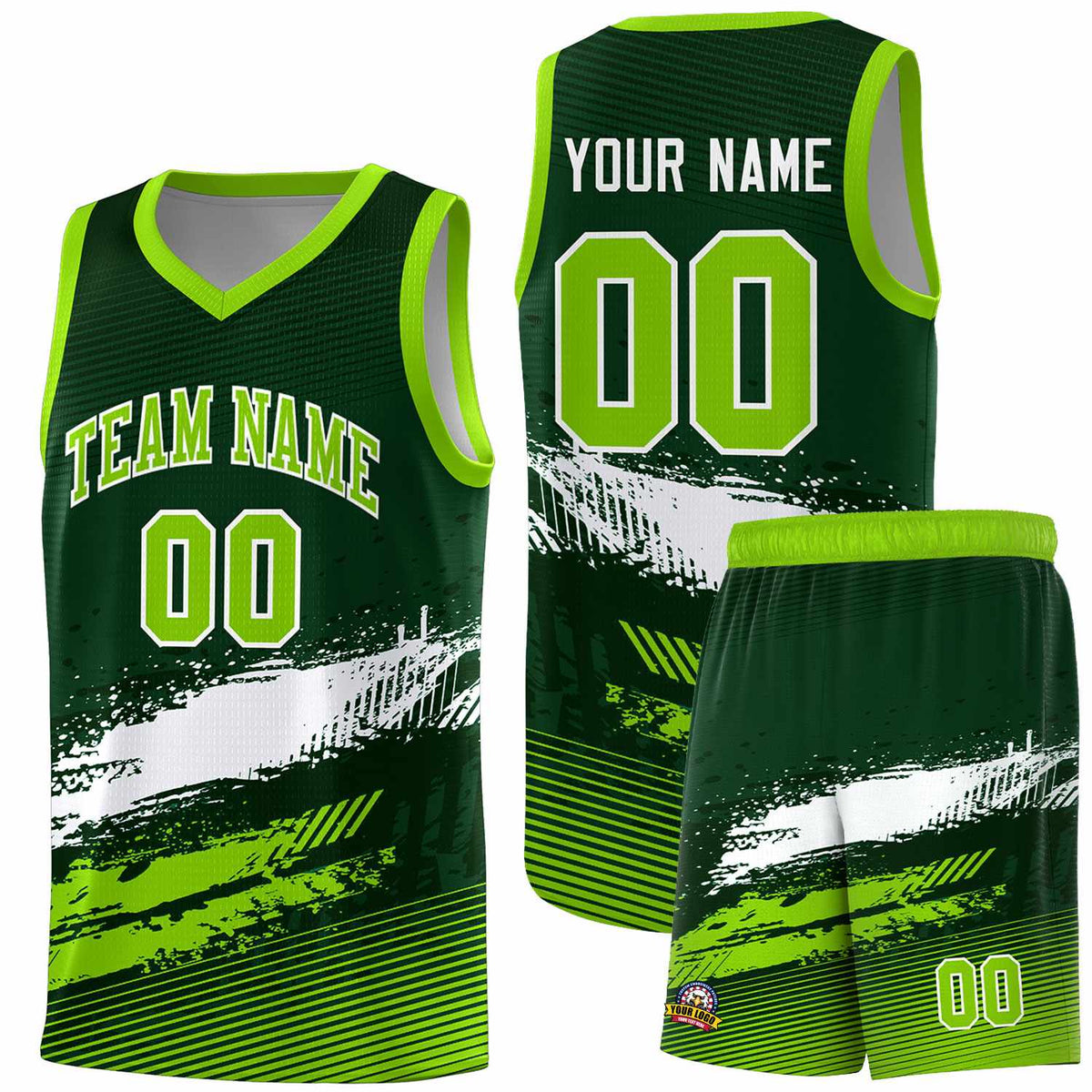 Custom Green White and Neon Green Graffiti Pattern Sports Uniform Basketball Jersey|KXKSHOP
