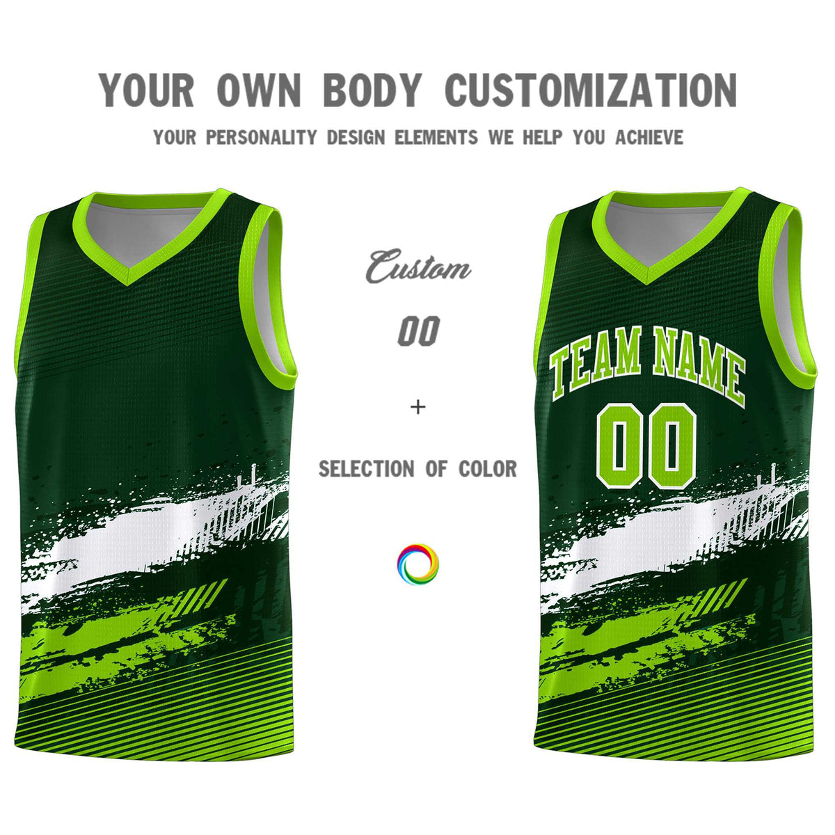 Custom Green White and Neon Green Graffiti Pattern Sports Uniform Basketball Jersey|KXKSHOP