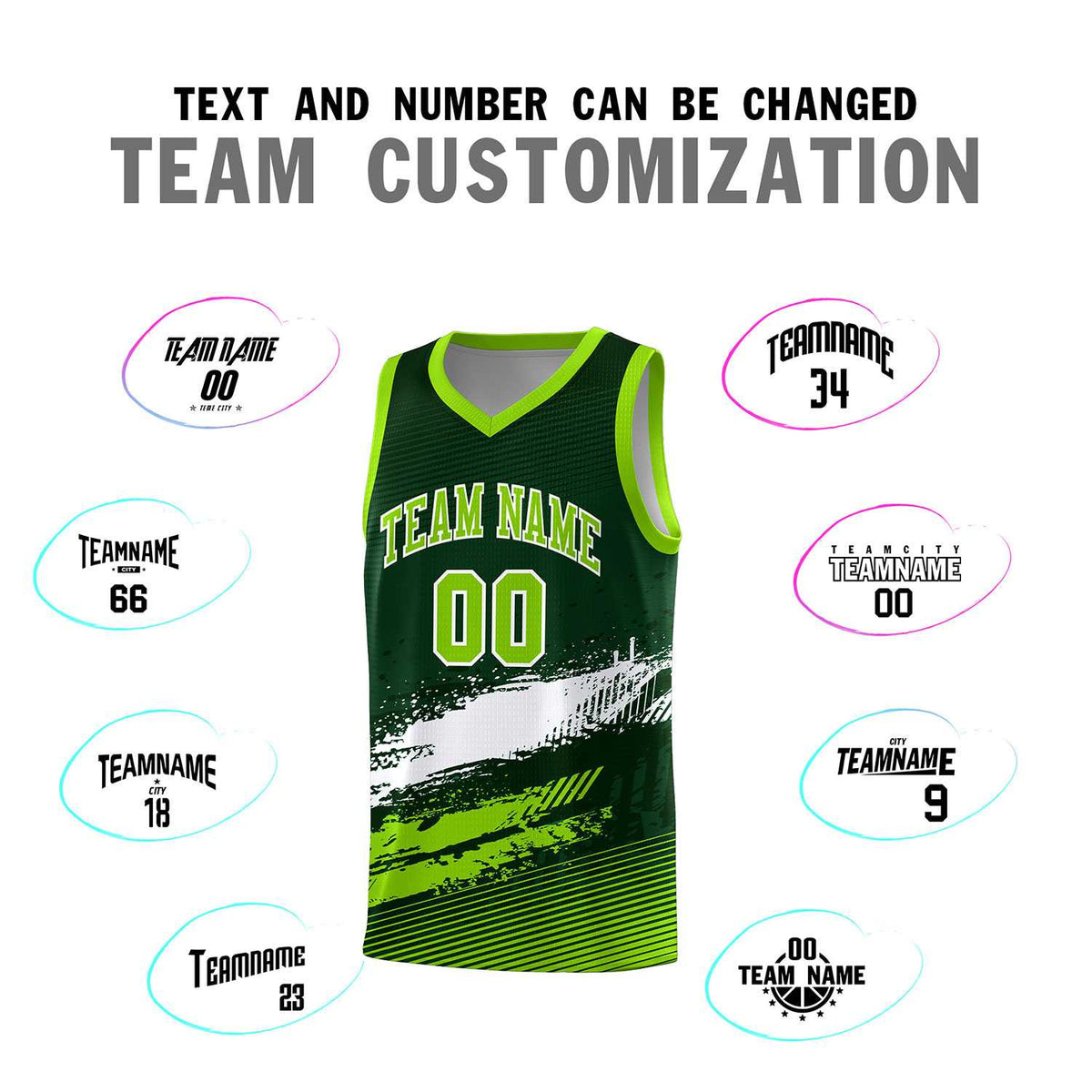 Custom Green White and Neon Green Graffiti Pattern Sports Uniform Basketball Jersey|KXKSHOP