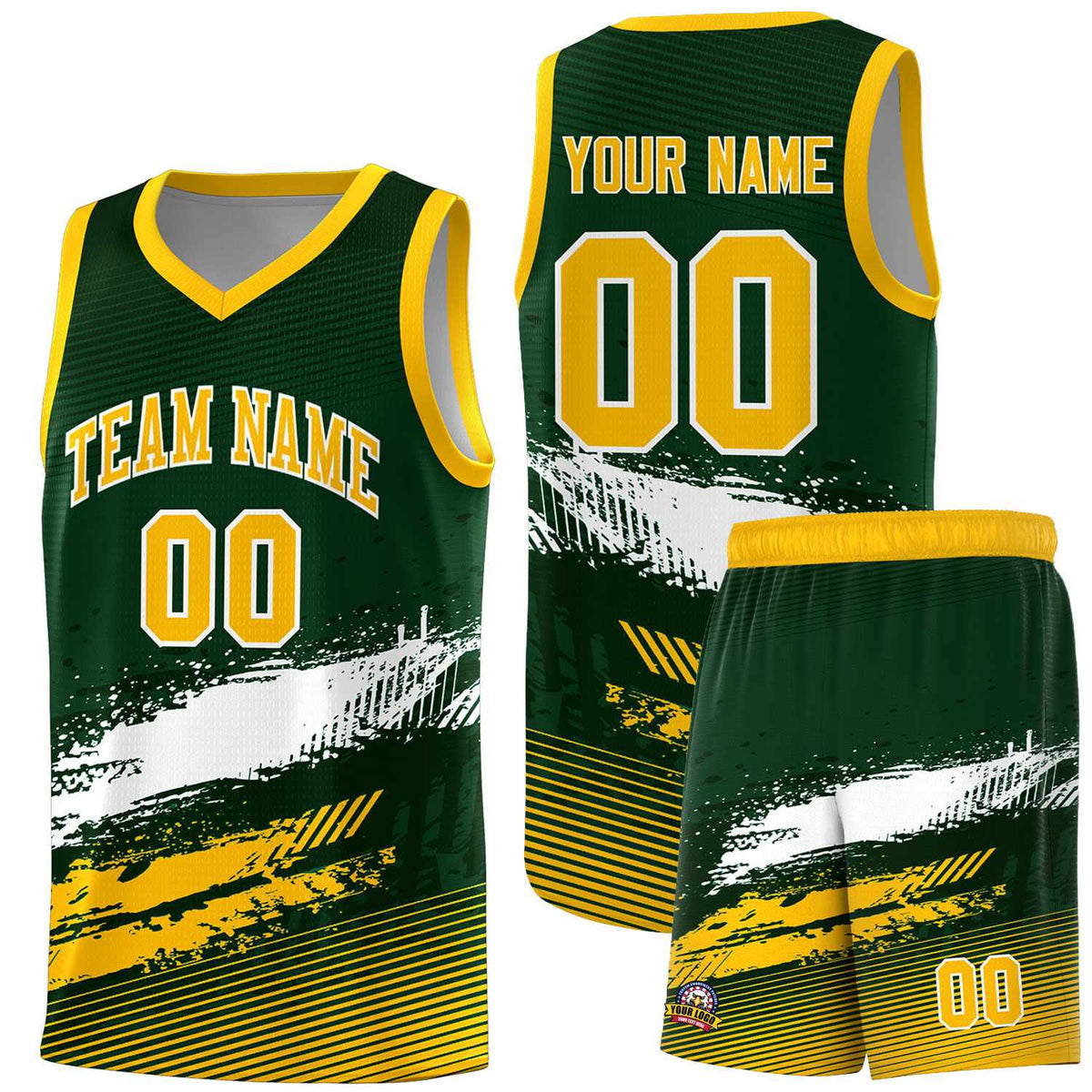 Custom Green White and Yellow Graffiti Pattern Sports Uniform Basketball Jersey|KXKSHOP
