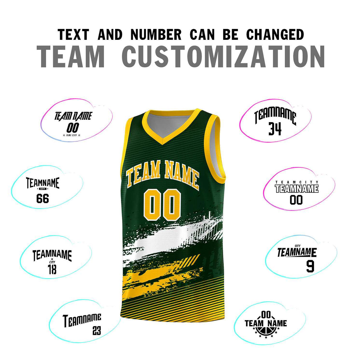 Custom Green White and Yellow Graffiti Pattern Sports Uniform Basketball Jersey|KXKSHOP