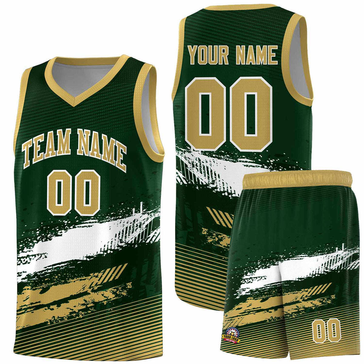 Custom Green White and Khaki Graffiti Pattern Sports Uniform Basketball Jersey|KXKSHOP
