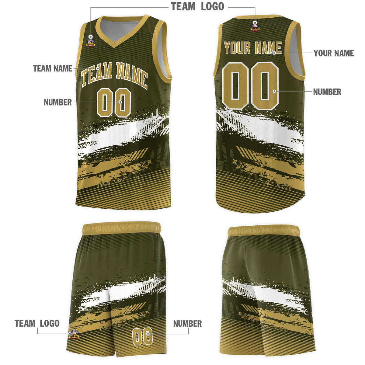 Custom Olive White and Khaki Graffiti Pattern Sports Uniform Basketball Jersey|KXKSHOP
